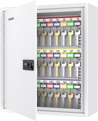 Sleutelkast met 60 Compartimenten, Combinatieslot en Digitale Beveiliging - Sleutelorganizer met Verstelbare Planken, Gekleurde Labels en Haakjes