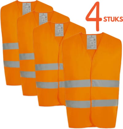 Technosafety Veiligheidshesjes 4 stuks Oranje - met Reflectie - Veiligheidsvest familiepak - Reflectievest – Veiligheidshesje