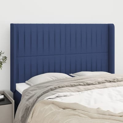 vidaXL - Hoofdbord - met - randen - 147x16x118/128 - cm - stof - blauw