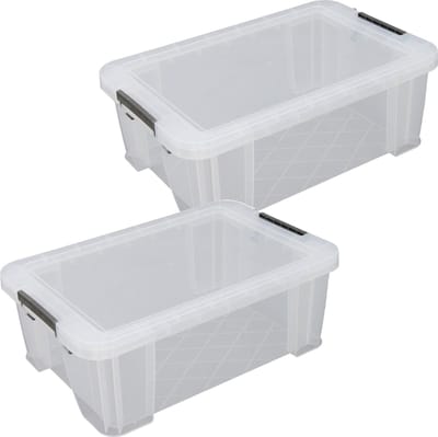 Whitefurze Opbergbox - 2x stuks - 15 liter - Transparant - 47 x 30 x 17 cm - kunststof - opslag oplossingen - kist - met deksel