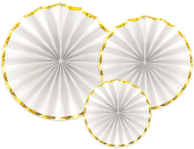 PARTYDECO - 3 witte en gouden papieren rozetten 40, 32 en 23 cm voor decoratie