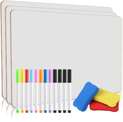 3 stuks kleine A4-whiteboards, draagbare whiteboards, whiteboards voor thuis, op kantoor en in de klas (29,7 x 21 cm), inclusief 12 whiteboardstiften en 3 wissers