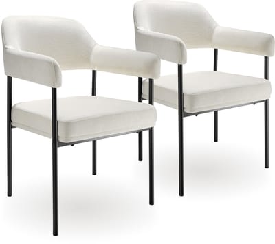 tectake® Eetkamerstoel met Armleuning - Set van 2 Eetkamerstoelen - Geweven stof - Open Rugleuning - Gestoffeerd met Stalen Poten - Stoelen voor Eetkamer - Gebroken Wit