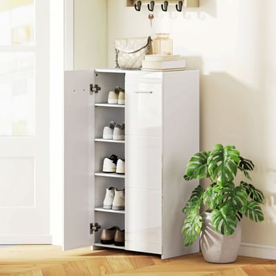 MODFU Schoenenkast - Verstelbare Planken - Minimalistisch - Voor Hal - Hout - Glanswit - 55 X 36 X 108 Cm