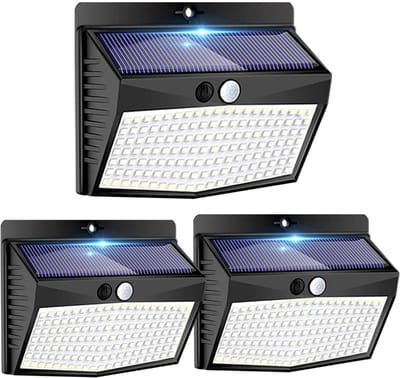 EXCITAT Buitenzonnelamp - LED-zonnelamp - Beveiligingswandlamp - Draadloze 3-standenspot - Met bewegingssensor - IP65 - Voor tuindecoratie - Set van 3