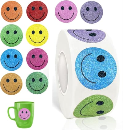 SnelShoppen - 1000 Stuks Smiley Stickers, 25mm, Zelfklevend, Perfect voor Beloningen, Cadeauversieringen, Feestdecoraties, Kinderen, School