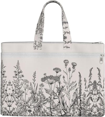 Bloemen Canvas Tas - Draagtas Boeken - Documenten Opbergen - Botanische Gravure - A4 Formaat - Zwart