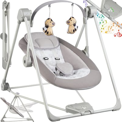 tectake® Wipstoel - Baby Stoel - Baby Swing - Schommelstoel - Inklapbaar met TrueSpeed-technologie en 5 Snelheidsniveaus - Wipstoeltjes met Speelboog
