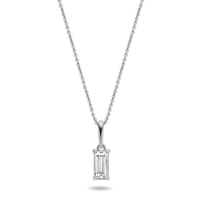 New Bling 9NBG-0641 Wit Gouden Ketting met Baquette Zirkonia Hangertje - 3x6mm Rechthoek - Ankerschakel - 39+3+3cm - 0,7mm Dikte - Collier - 14 Karaat - Wit Goud