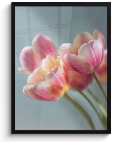 Poster in lijst - Fotolijst 60x80 cm - Posters - Tulpen - Roze - Stelen - Posterlijst zwart - Decoratie - Wanddecoratie woonkamer - Muurdecoratie slaapkamer
