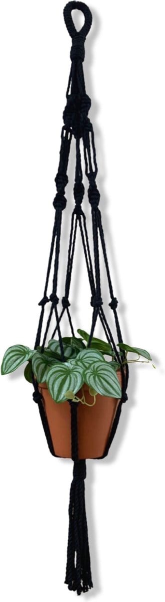 Plantenhanger 'Spiral' Zwart - 100 cm lang - Katoenkoord - Geschikt voor Pot met Diameter t/m 25 cm - Handgemaakt in ons Macramé Atelier - Prijs per Stuk - Let op: Exclusief Pot - Inclusief Verzendkosten