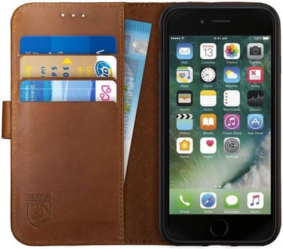 Rosso Deluxe iPhone SE (2020 / 2022) / 8 / 7 Hoesje Echt Leer Book Case met Pasjeshouder Bruin