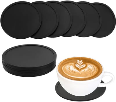 BRENZOOS - Siliconen Onderzetters - Antislip en Geïsoleerd - Zwart - Onderzetters voor Glazen en Koffiekopjes - Set van 12 - Geschikt voor Thuis en Bar
