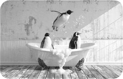 WC mat 80x50 cm - Antislip - Pinguïns - Vintage - Dieren - Zwart - Wit - Toiletmat - Vloermat - Douchemat - Toilet tapijt - Toiletmatten
