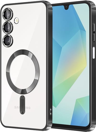 Hoesje geschikt voor Samsung Galaxy A16 - Techsuit Luxury Crystal Back Cover - Geschikt voor MagSafe - Transparant/Zwart