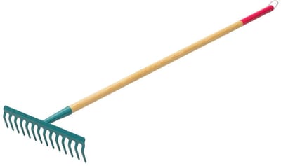 KADAX Hark voor dames, platte hark met lange steel, gazonhark voor tuin, stenen, takken, tuingereedschap, tuingereedschap, hooikoork, met harde kop (12 tanden)