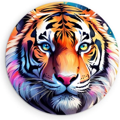 Saammp Muurcirkel Hout - Tijger - Verfspetters - Dieren - Abstract - Ø 90 - Wandcirkel - Wanddecoratie Cirkel - muurdecoratie Woonkamer - Slaapkamer decoratie - Rond Schilderij