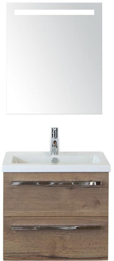 Seville Badmeubelset 60 cm - Tabacco - Keramische Wastafel Wit Djazz met Sence Spiegel