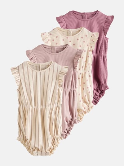 Next - Meisjes - Rompertjes met ruches op de schouders voor baby's 4 Pak - Roze
