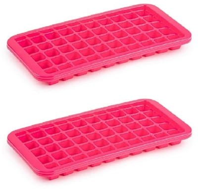 Plasticforte Tray met Cocktail ijsblokjes - 2x stuks - ijsklontjes vormen - 50 vakjes - kunststof - roze