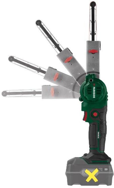 PARKSIDE® Accu-bandvijlmachine 20 V zonder accu en lader - Bandschuurmachine - Bandsnelheid: 600/1700 m/min - Bandafmeting: ca. 9 x 533 mm - Variabele toerentalinstelling - Geschikt voor schuren van hout, kunststof, metaal en gelakte oppervlakken