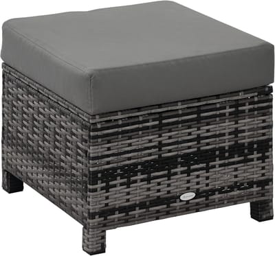 Rotan Voetenbank met Gewatteerd Kussen voor Buiten - Multifunctionele Ottomaanse voor Tuin, Terras en Woonkamer - Grijs (50 x 50 x 35 cm)