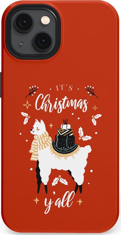Casetastic hoesje geschikt voor Apple iPhone 13 - MagSafe - Dubbellaagse bescherming - Rode Witte Kerst Lama - Fashion Case - Terracotta