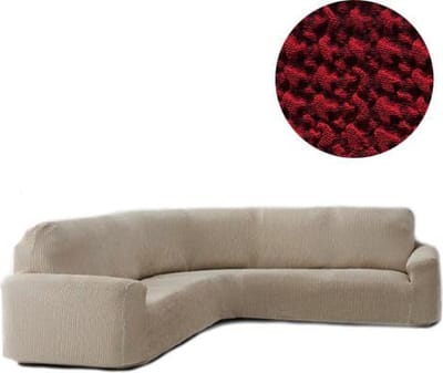 Bankhoes Milos voor Ronde Hoekbank - Rood - Breedte 360-540cm - Hoogte 80-100cm - Extreme Stretch Bankhoezen