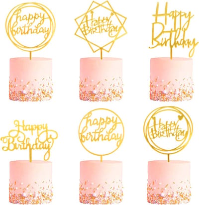 Happy Birthday TaartTopper Goud TaartDecoratie Cake Topper Taart Topper Decoratie Verjaardag Versiering Goud – 6 Stuks
