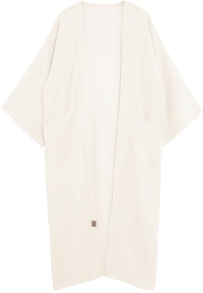 Knit Factory Elva Lange Kimono Vest Dames - Damesvest met Steekzakken - Mousseline vest voor de lente en zomer - 100% Ecologisch Katoen - Ecru - 36/42