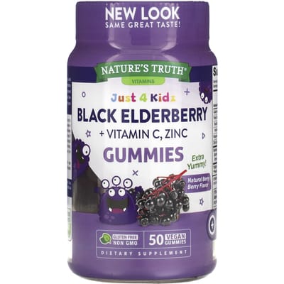 Nature's Truth, Just 4 Kids, sureau noir + vitamine C, zinc, baies naturelles, 50 gommes véganes