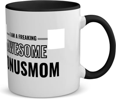 Akyol - i am a freaking awesome bonusmom koffiemok - theemok - zwart - Mama - de meest geweldigste bonusmoeder - moeder cadeautjes - moederdag - verjaardagscadeau - verjaardag - cadeau - geschenk - kado - gift - moeder artikelen - 350 ML inhoud