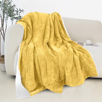 Flanellen Fleece Sherpa Gooi - Pluche Plaid - Bank Loungen - Omkeerbaar Dubbelzijdig - 127 x 152 cm - Geel