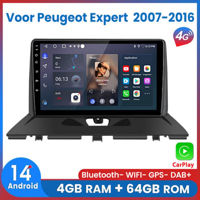 Awesafe 8-Core 4+64GB Autoradio - Geschikt Voor Peugeot Expert 2007 t/m 2016 - Draadloze Carplay Android Auto - Touchscreen - GPS Navigatie 4G WiFi - Bluetooth Radio - 2007 2008 2009 2010 2011 2012 2013 2014 2015 2016