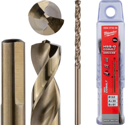 Milwaukee Metaalboren HSS-Ground Cobalt - DIN 338 - 5 en 10 stuks HSSGC 3,0 x 61-10 stuks - 4932373336