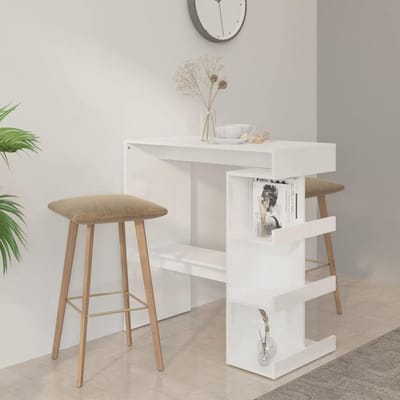 Bartafel met rek - Keukenbar tafel - Compact wonen - Drie opbergvakken - 100 x 50 cm - Hoogglans wit