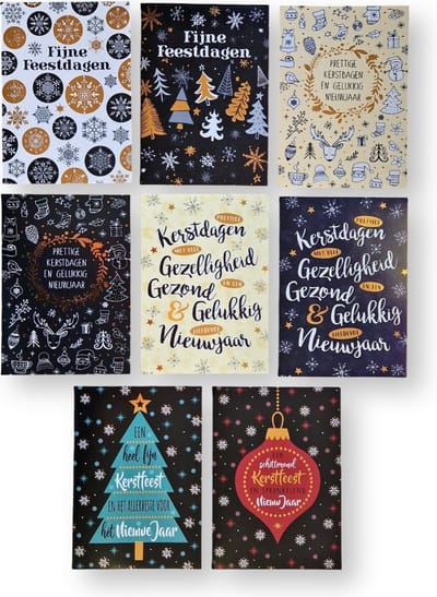 100 Luxe Kerst- en Nieuwjaarskaarten met Pen - 9,5x14cm - 10 x 10 dubbele kaarten met enveloppen - serie Hollands