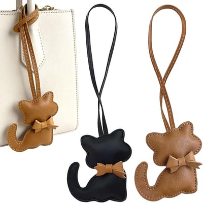 2 Stuks Katten Tas Hangers, PU Leer Sleutelhangers met Cartoon Kittens, Mode Tasaccessoires voor Dierenliefhebbers