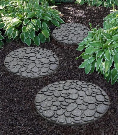 Gerecycleerde Rubber Stepping Stones voor Tuin - Duurzame Harde Dragende Tegels Set van 2 (Grijs, Dia. 46 cm)
