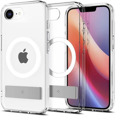 Spigen Ultra Hybrid S MagFit - Hoesje Geschikt voor Apple iPhone 16e - Compatibel met MagSafe - Back Cover met Air Cushion - Uitklapbare Standaard - Transparant Wit