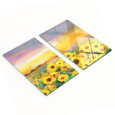 Multifunctionele decoratieve glazen borden Zonnebloemveld 2x30x52 cm