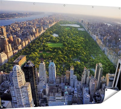 Gards Tuinposter Central Park in New York met Wolkenkrabbers - 160x120 cm - Tuindoek - Tuindecoratie - Wanddecoratie buiten - Tuinschilderij