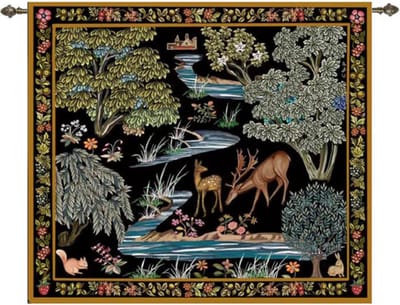 Wandkleed - The Brooks Black - William Morris - Zwarte achtergrond - 140 x 124 CM