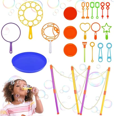 Grote Zeepbellen Set voor Kinderen, 22 Onderdelen, Magische Toverstaf, Perfect voor Verjaardagsfeesten en Buitenactiviteiten