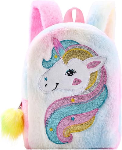 Pluche eenhoorn-rugzak voor kleine meisjes, kleuterschool, boekentas, leuke zachte schooltas, mini-reistas, eenhoorns, geschenken, rugzakken voor kinderen, meisjes, Meerkleurig, S