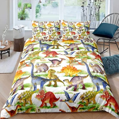 Dekbedovertrek met dinosaurussen Schattige dinosaurussen Cartoon Dierenthema Beddengoedset Voor Kinderen Tieners Tweepersoons Queen King Size Polyester Dekbedovertrek US Queen(228x228cm)