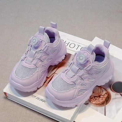 Kindersneakers met Roterende Knop Kinder Sportschoenen Ademend Mesh Gloednieuw Dik Comfortabel 26 paars