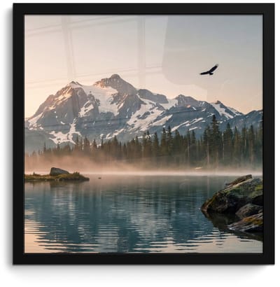 Poster in lijst - Fotolijst 40x40 cm - Posters - Bergen - Water - Bomen - Posterlijst zwart - Decoratie - Wanddecoratie woonkamer - Muurdecoratie slaapkamer