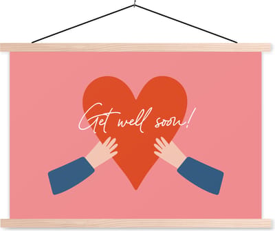 Posterhanger incl. Poster 90x60 cm - Schoolplaat - Sterkte - Quotes - Roze - Hand - Textielposter - Blanke latten