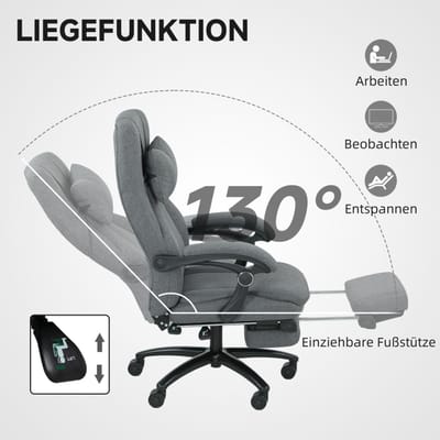 HAUSS SPOLE Bureaustoelen - Bureaustoel Met Massagepunten En Verstelbare Rughoek - Draaibare Wielen En USB-Aansluiting - Voor Thuiswerk En Kantoor - 64×74×117 cm - Polyester - Donkergrijs